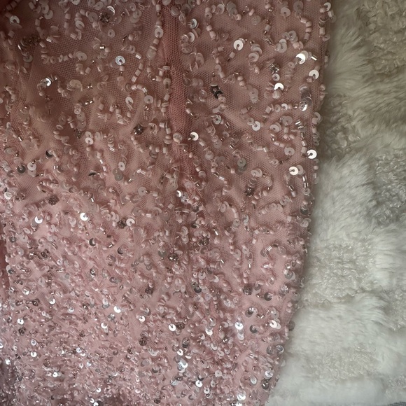 Retrofete Mich Mini Dress Cowl Neckline Sequins Spaghetti Straps Pink Size Large - Picture 5 of 12